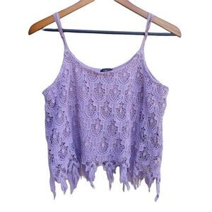 Rue21 Boho Crochet Lace Scalloped Dangle Hem Cropped Tank Top Pink Sz M‎